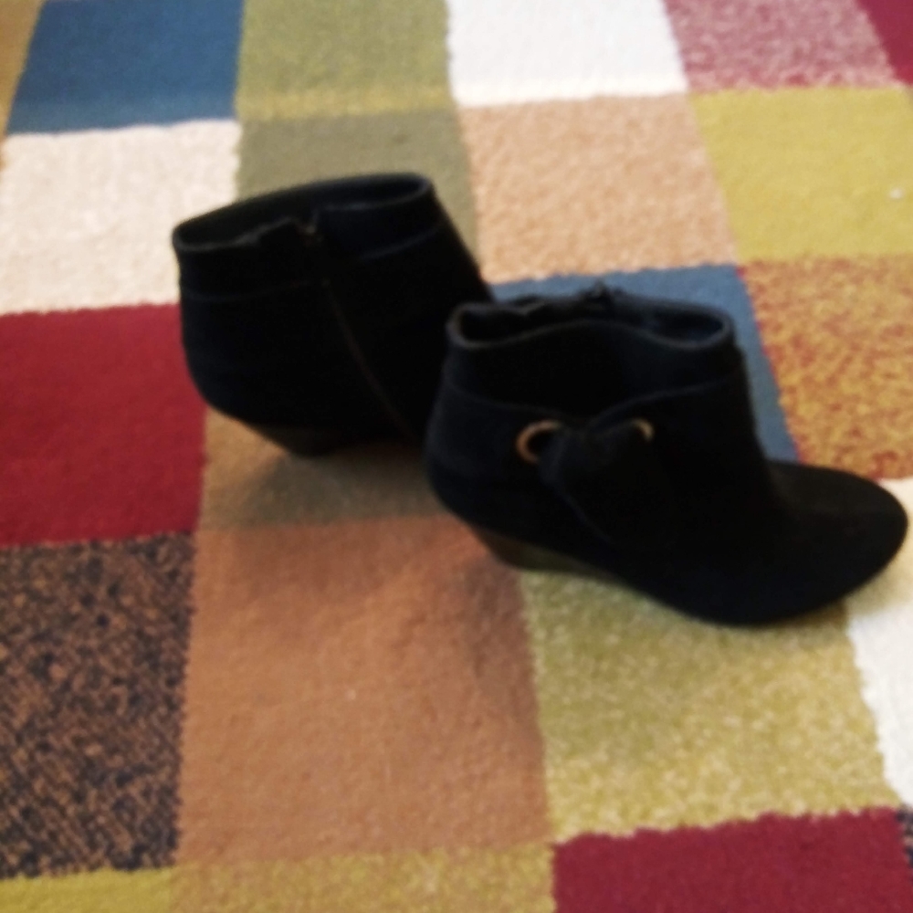 Black suede buckle booties